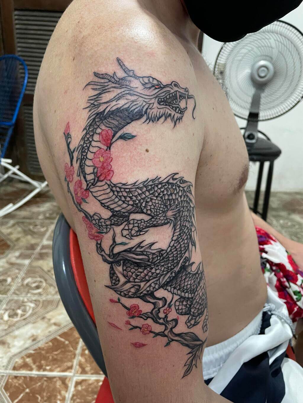 Dragon Cherry Blossom Tattoo Men